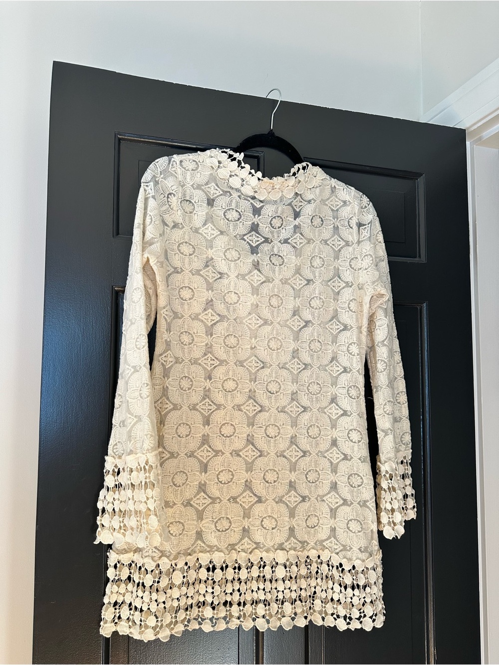 Freeway Ivory Crochet Lace Swim Cover-Up Tunic Dress Boho L